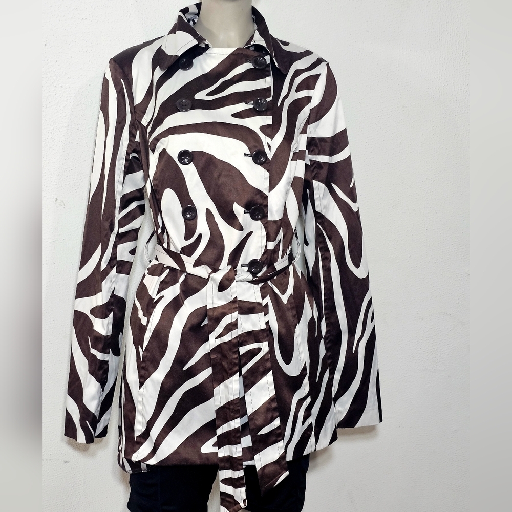 Zebra Print Double-Breasted Trench Coat